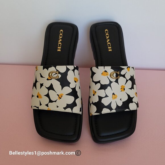 COACH Florence Smooth Leather Sandal With Flower Print –Chalk Multi -Size 8.5B⭐ - Picture 9 of 16